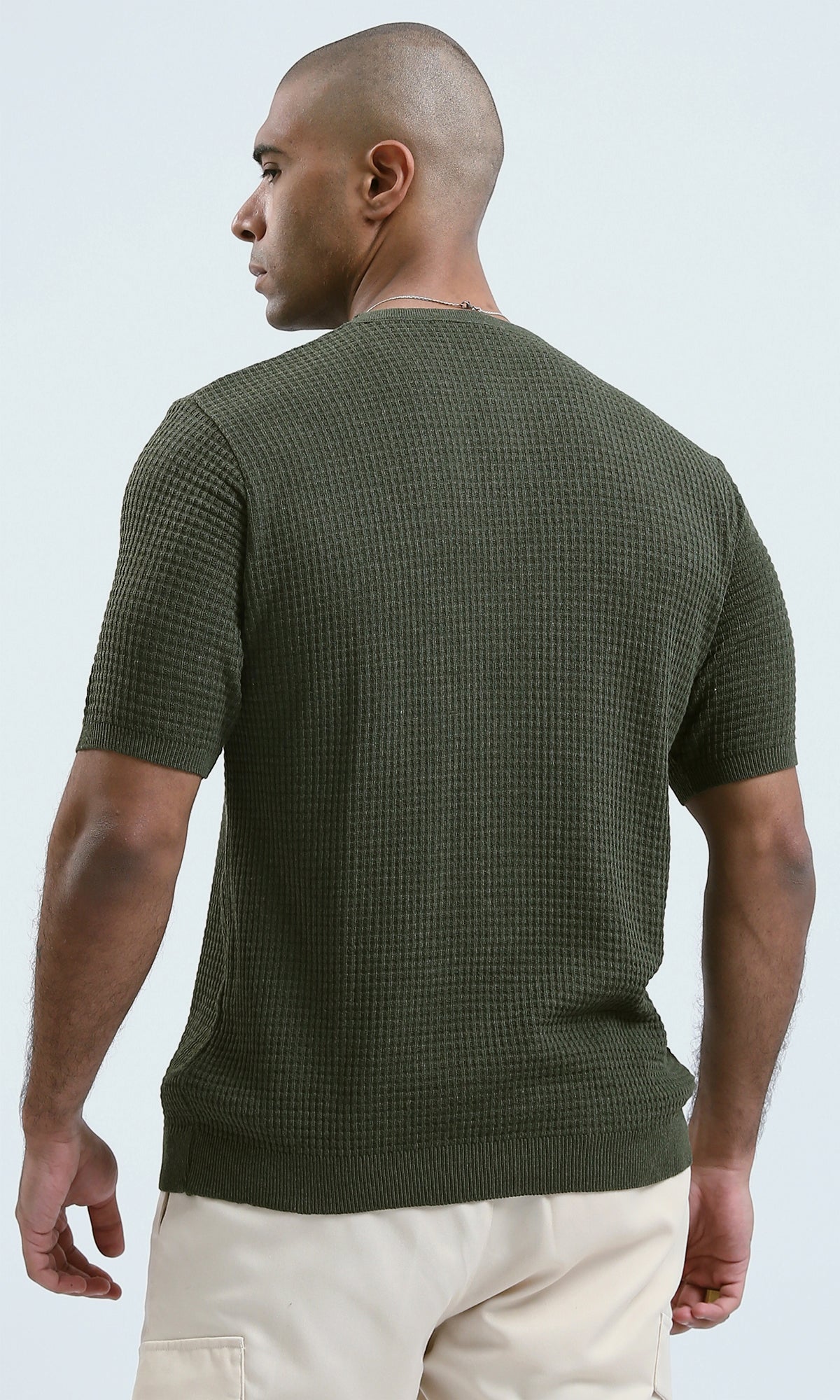 O190390 - Round Neck Short Sleeves Knitted Tee - Olive