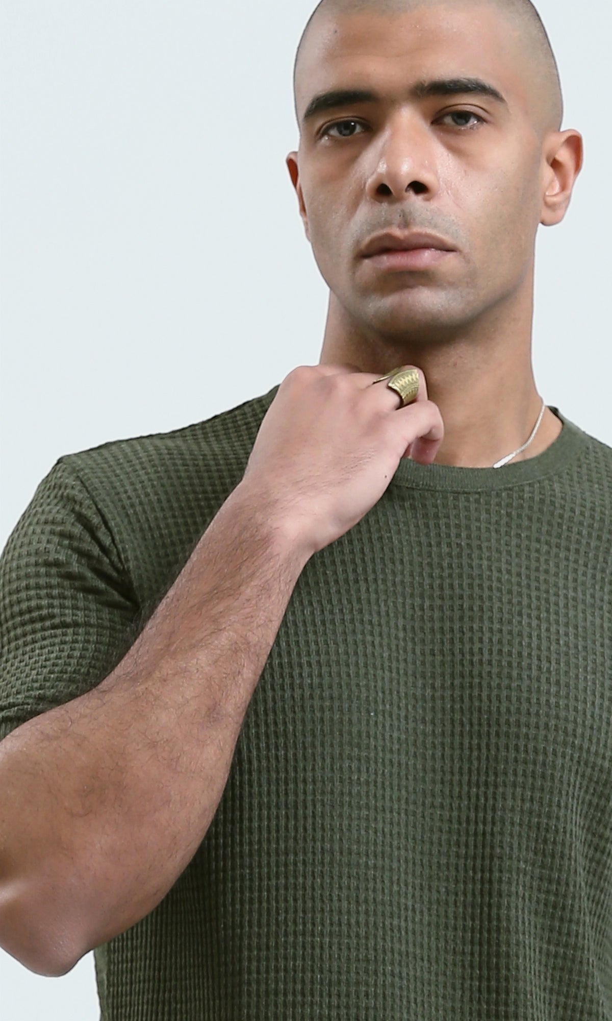 O190390 - Round Neck Short Sleeves Knitted Tee - Olive