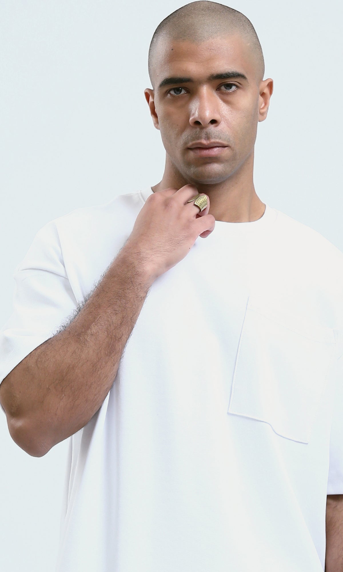 o190723 - Elbow Sleeves White Tee With Side Pocket