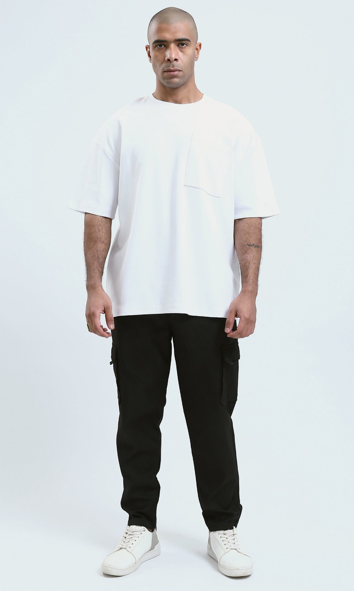 o190723 - Elbow Sleeves White Tee With Side Pocket