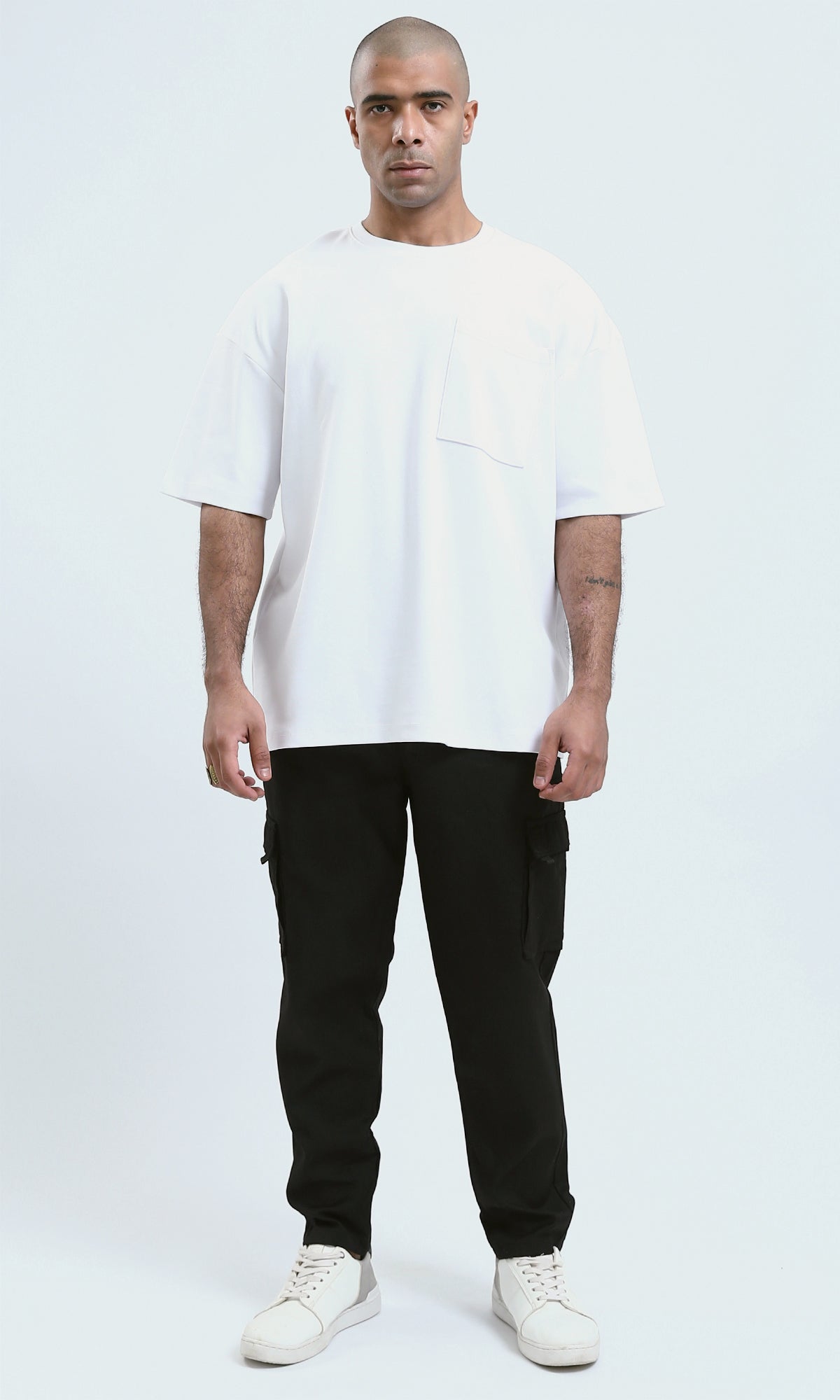 O190723 Elbow Sleeves White Tee With Side Pocket
