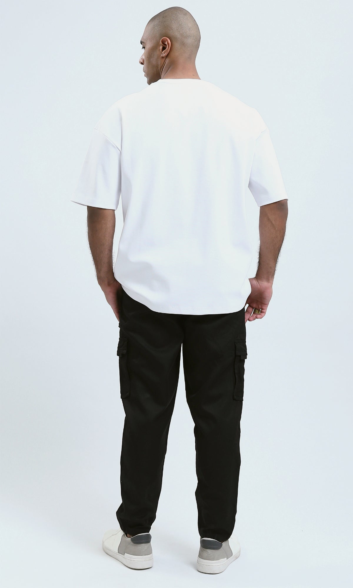 o190723 - Elbow Sleeves White Tee With Side Pocket