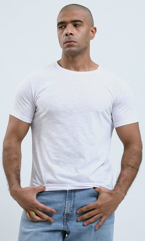 o190726 - Round Neck Comfort Heather White Summer Tee