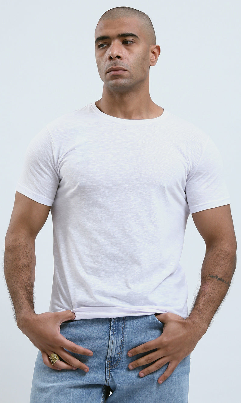 o190726 - Round Neck Comfort Heather White Summer Tee
