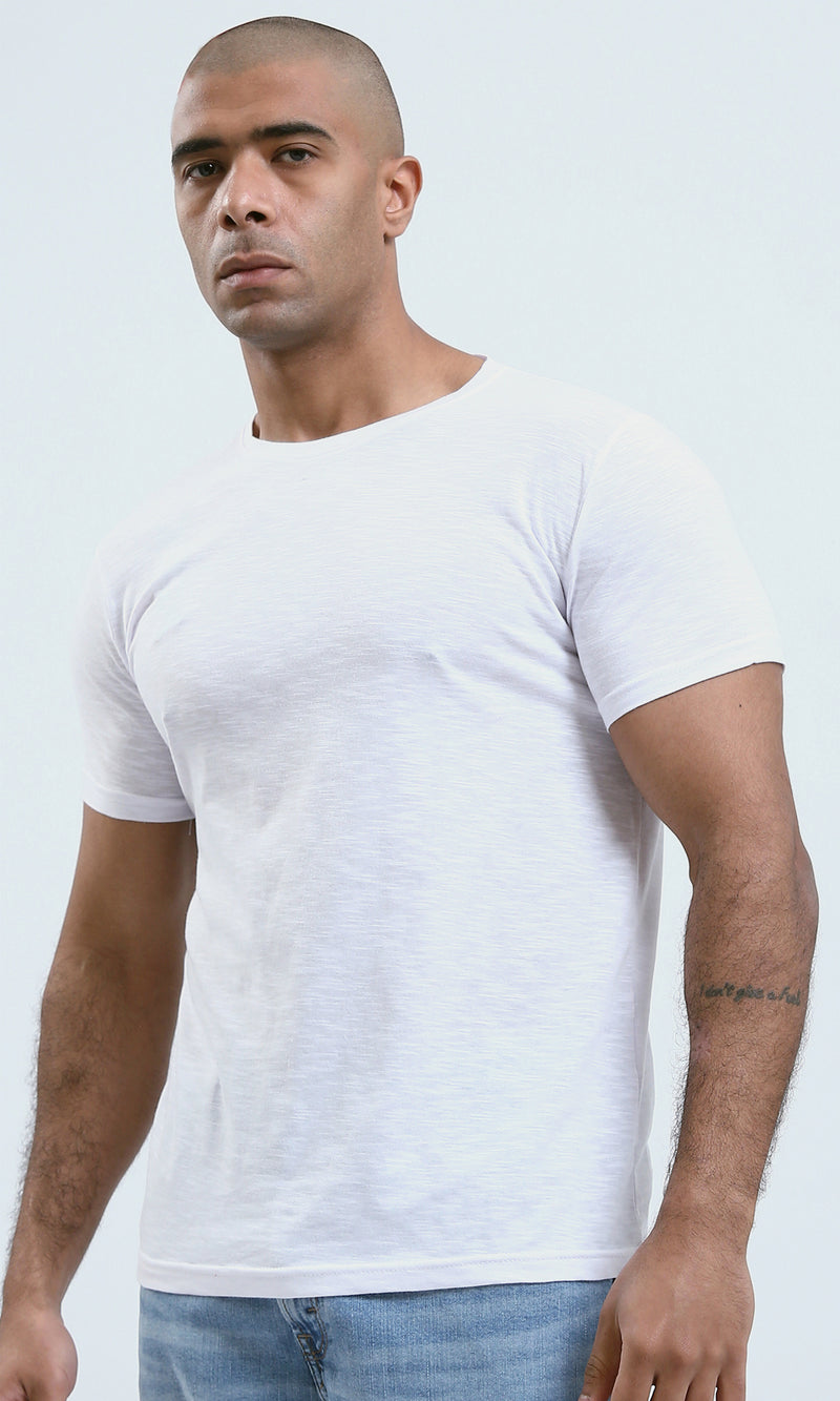 o190726 - Round Neck Comfort Heather White Summer Tee
