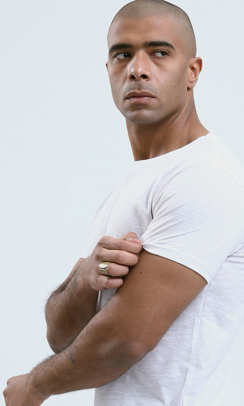 o190726 - Round Neck Comfort Heather White Summer Tee