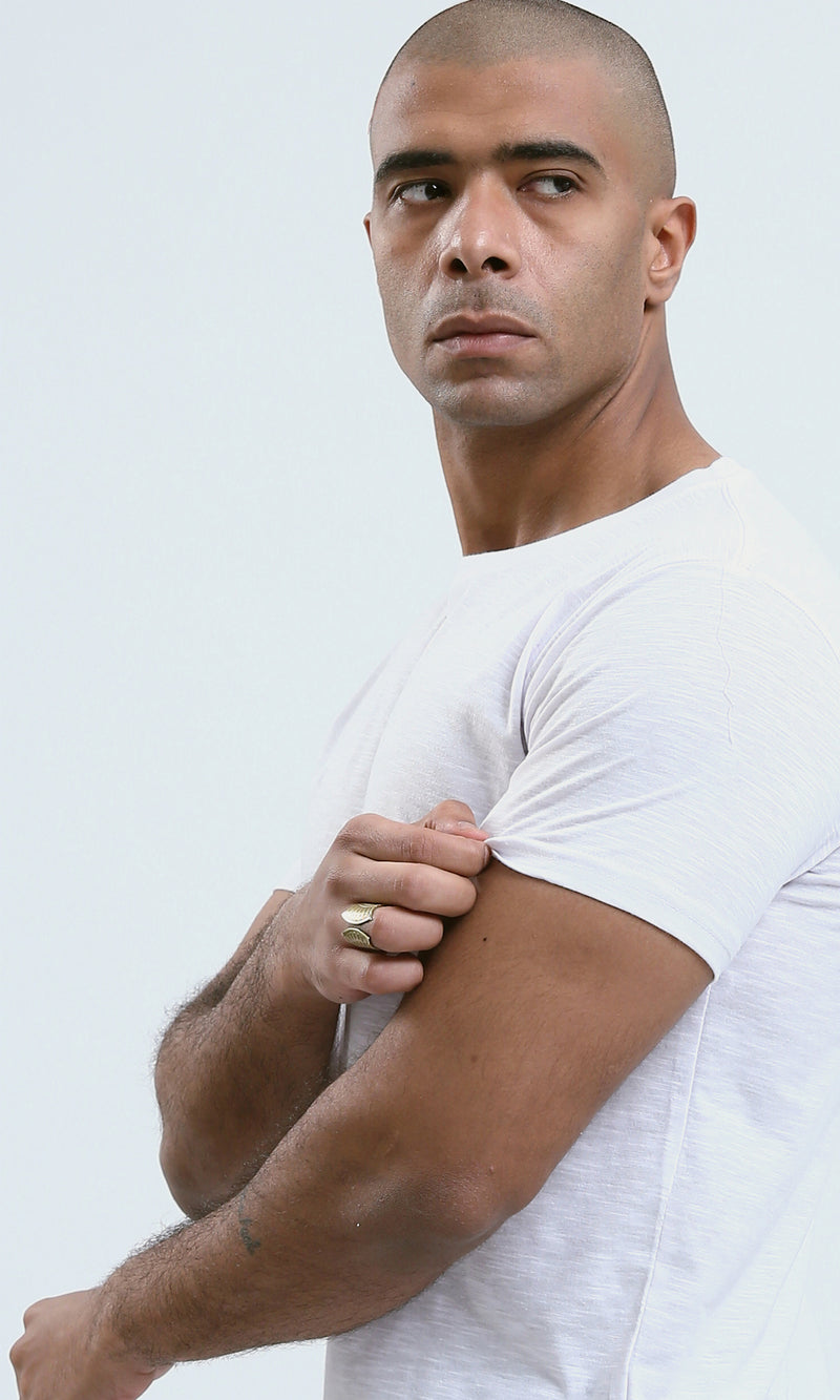 o190726 - Round Neck Comfort Heather White Summer Tee