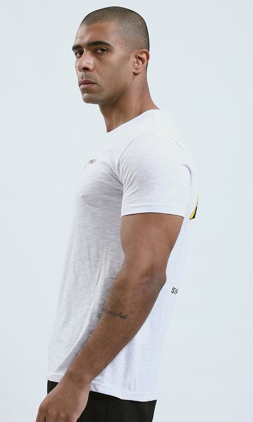O190728 - "Not Fair" Heather White Printed Regular Tee