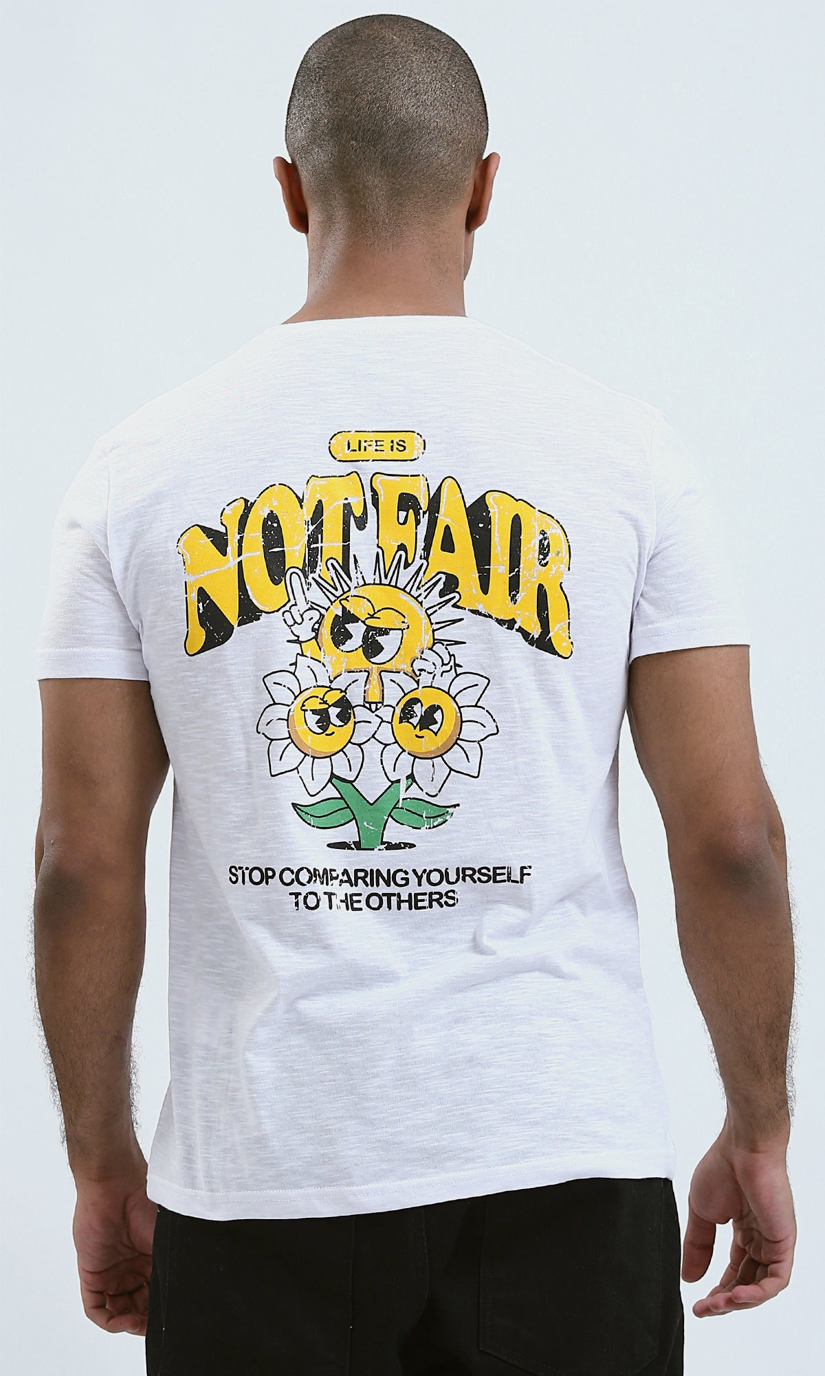 O190728 - "Not Fair" Heather White Printed Regular Tee