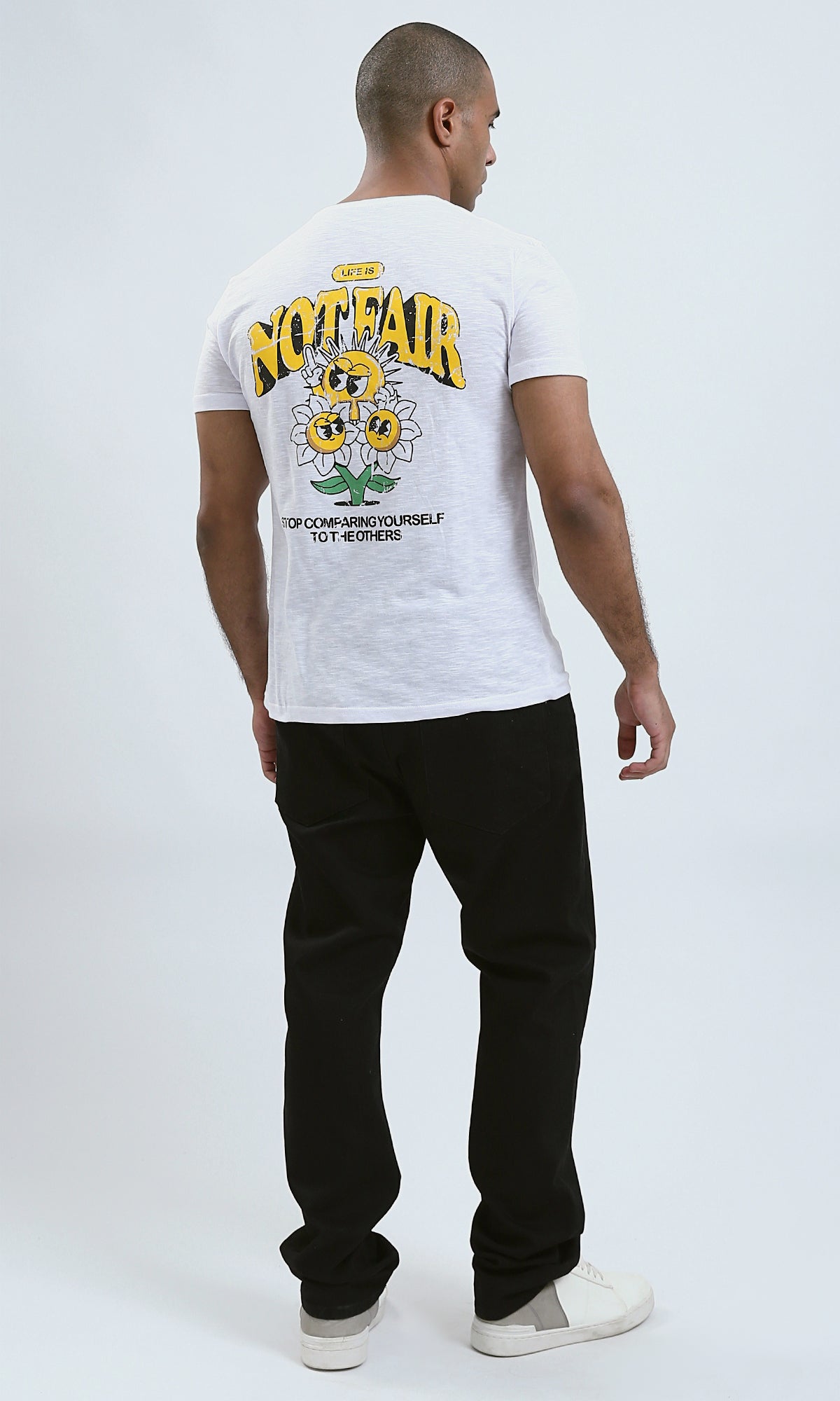 O190728 - "Not Fair" Heather White Printed Regular Tee