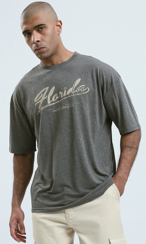 o190730 - Heather Dark Khaki Round Neck Summer Tee