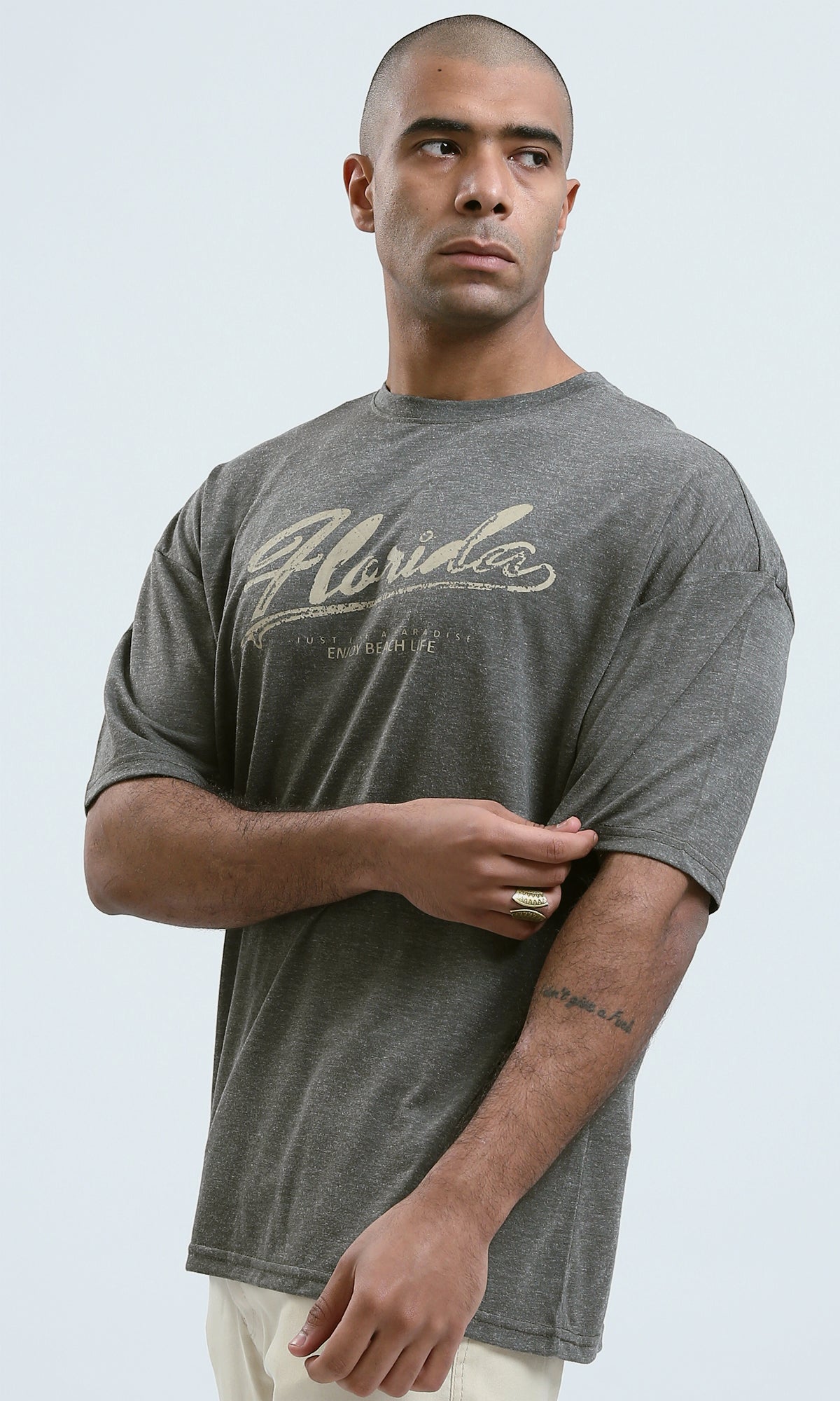 o190730 - Heather Dark Khaki Round Neck Summer Tee
