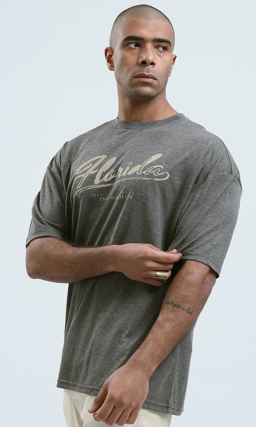 o190730 - Heather Dark Khaki Round Neck Summer Tee