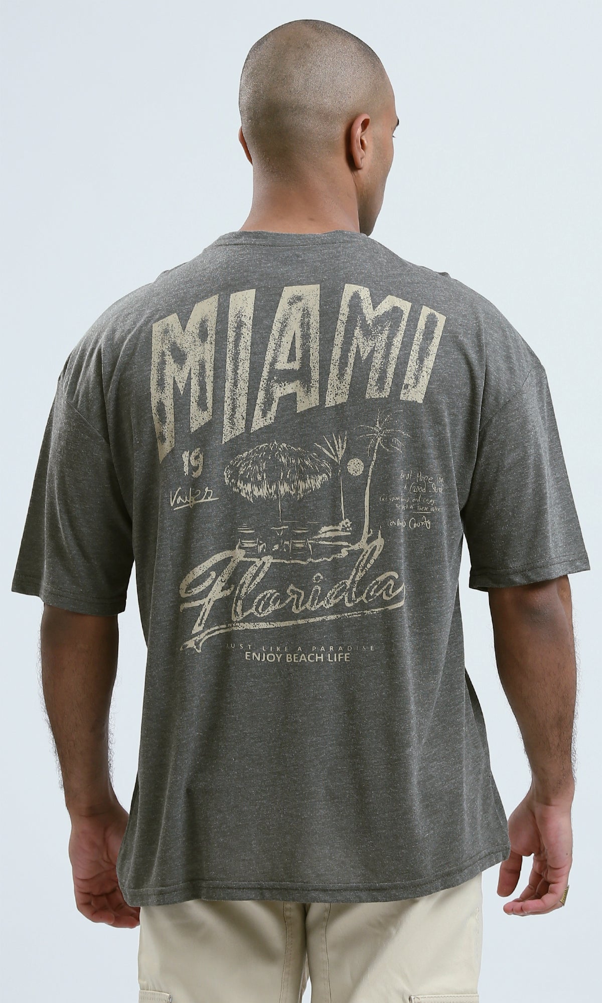 o190730 - Heather Dark Khaki Round Neck Summer Tee