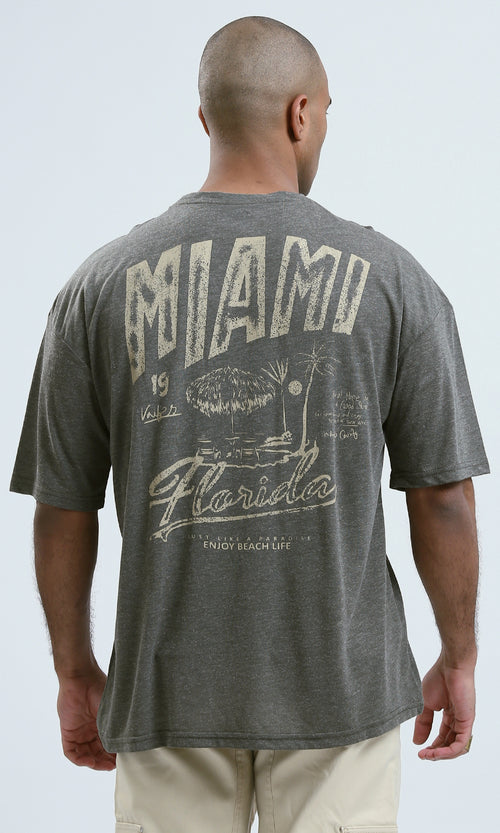 o190730 - Heather Dark Khaki Round Neck Summer Tee