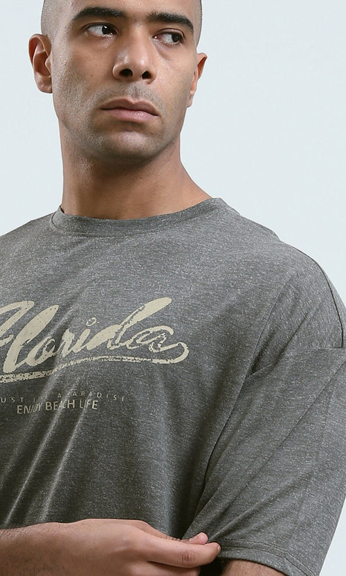 o190730 - Heather Dark Khaki Round Neck Summer Tee