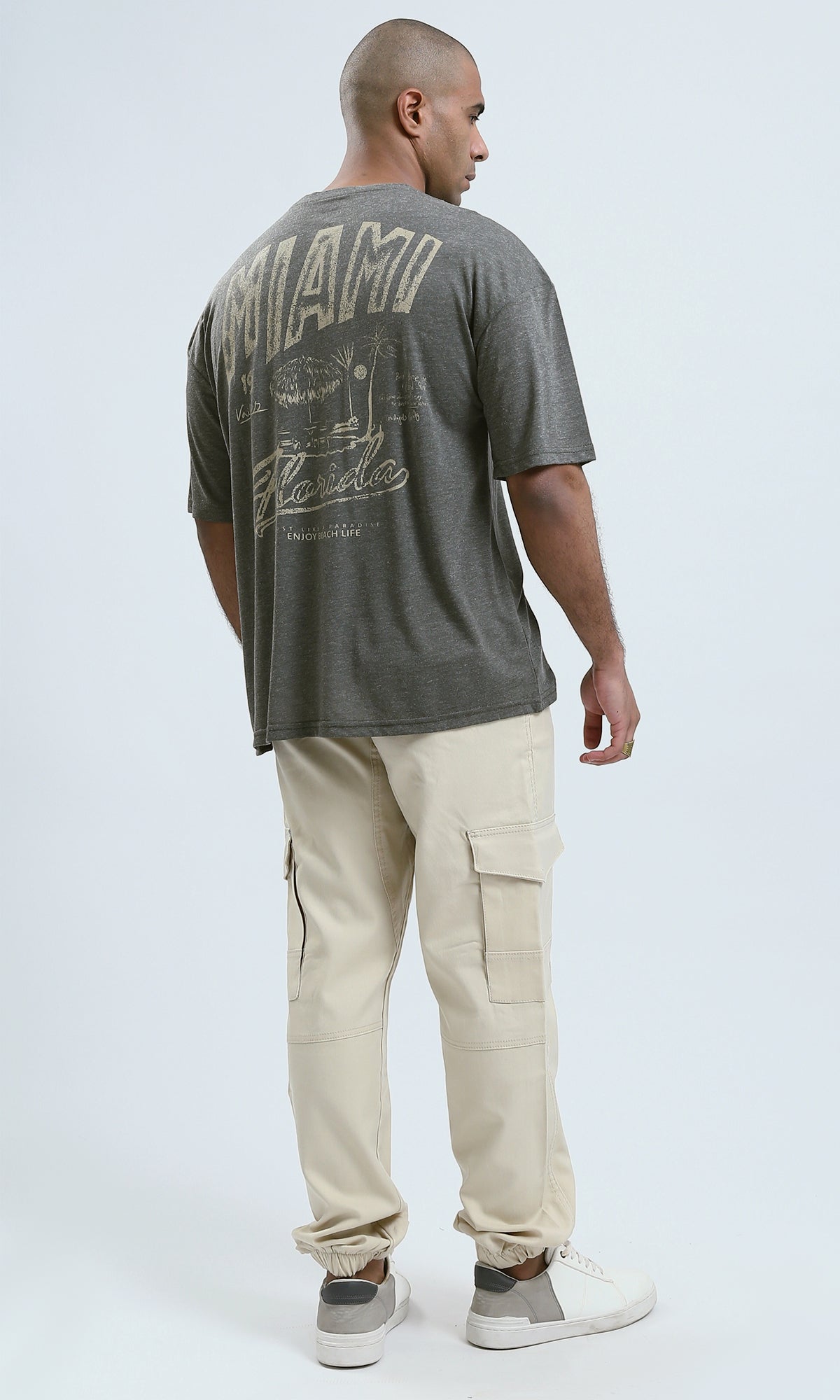 o190730 - Heather Dark Khaki Round Neck Summer Tee