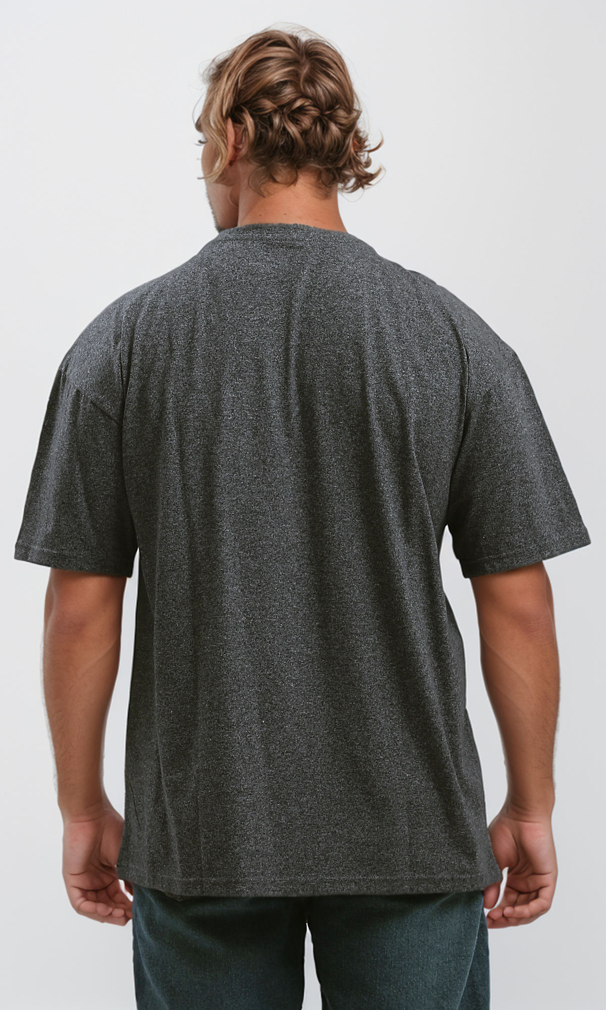 O190736 Relaxed Fit Printed Casual Heather Dark Grey Tee