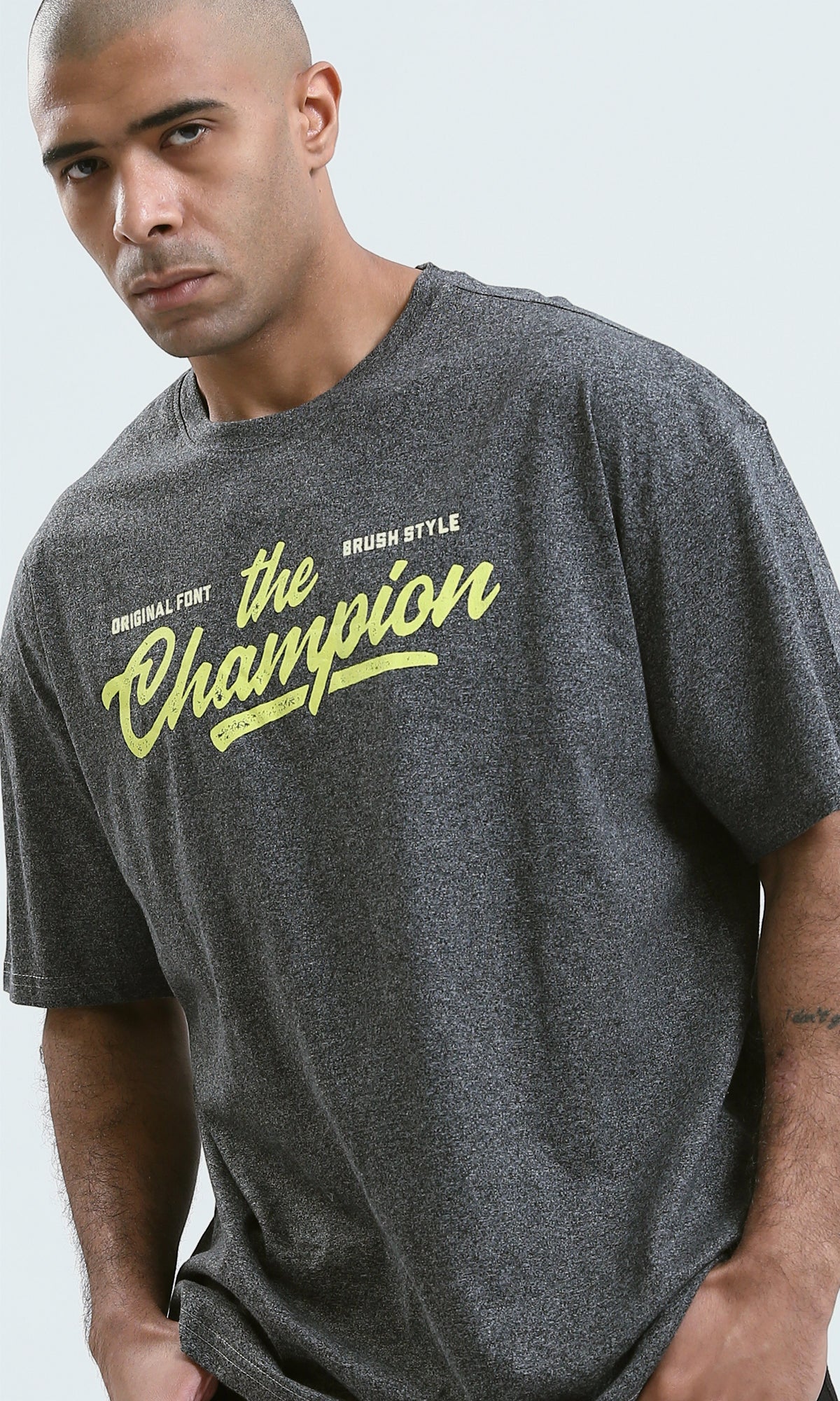 o190737 - Round Neck Heather Dark Grey Slip On Tee