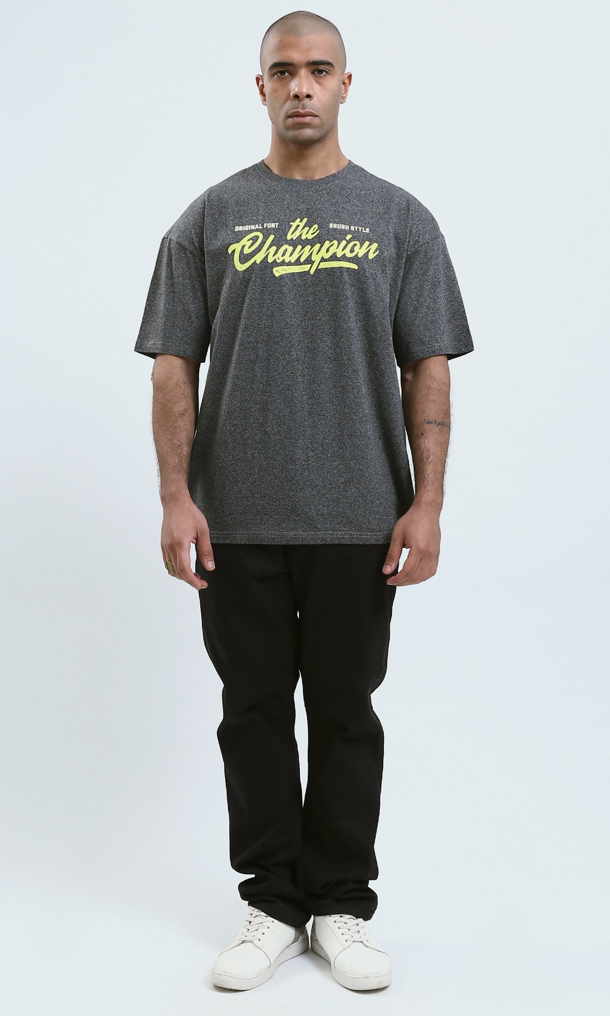 o190737 - Round Neck Heather Dark Grey Slip On Tee