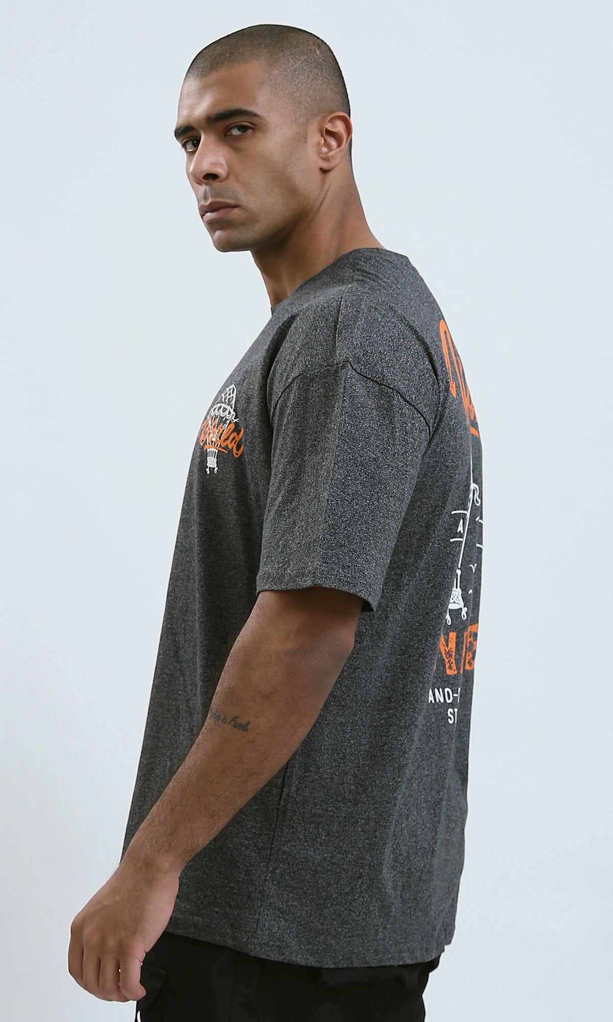 O190738 - Printed Slip-On Summer Tee - Heather Dark Grey