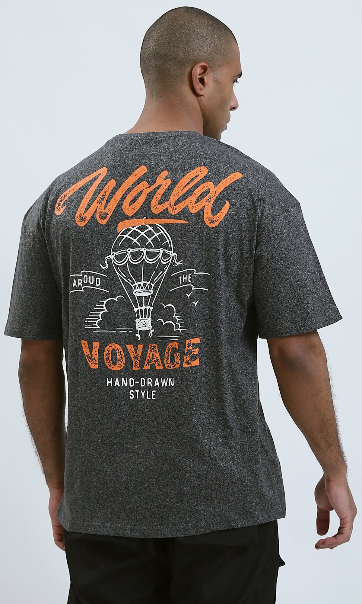 O190738 - Printed Slip-On Summer Tee - Heather Dark Grey