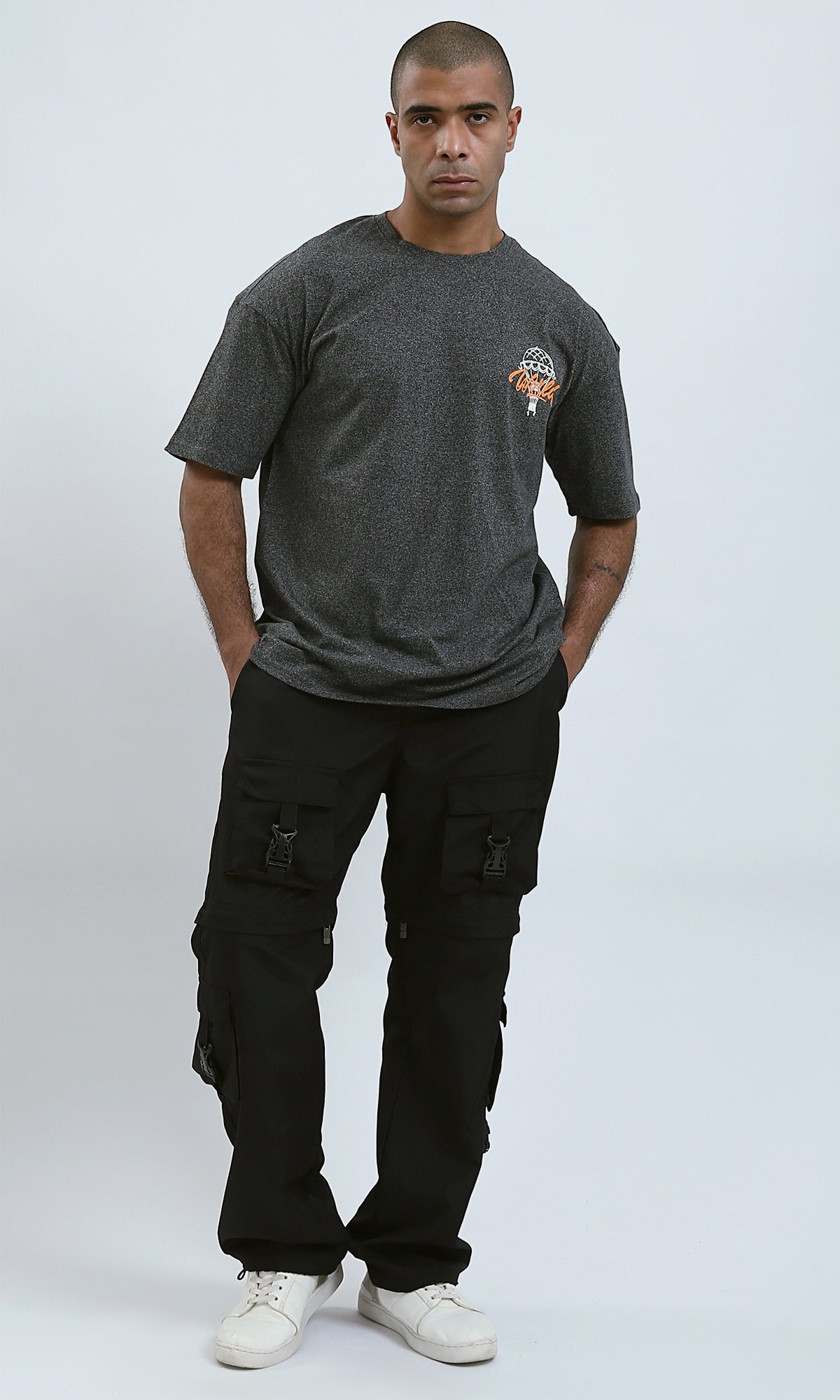 O190738 - Printed Slip-On Summer Tee - Heather Dark Grey