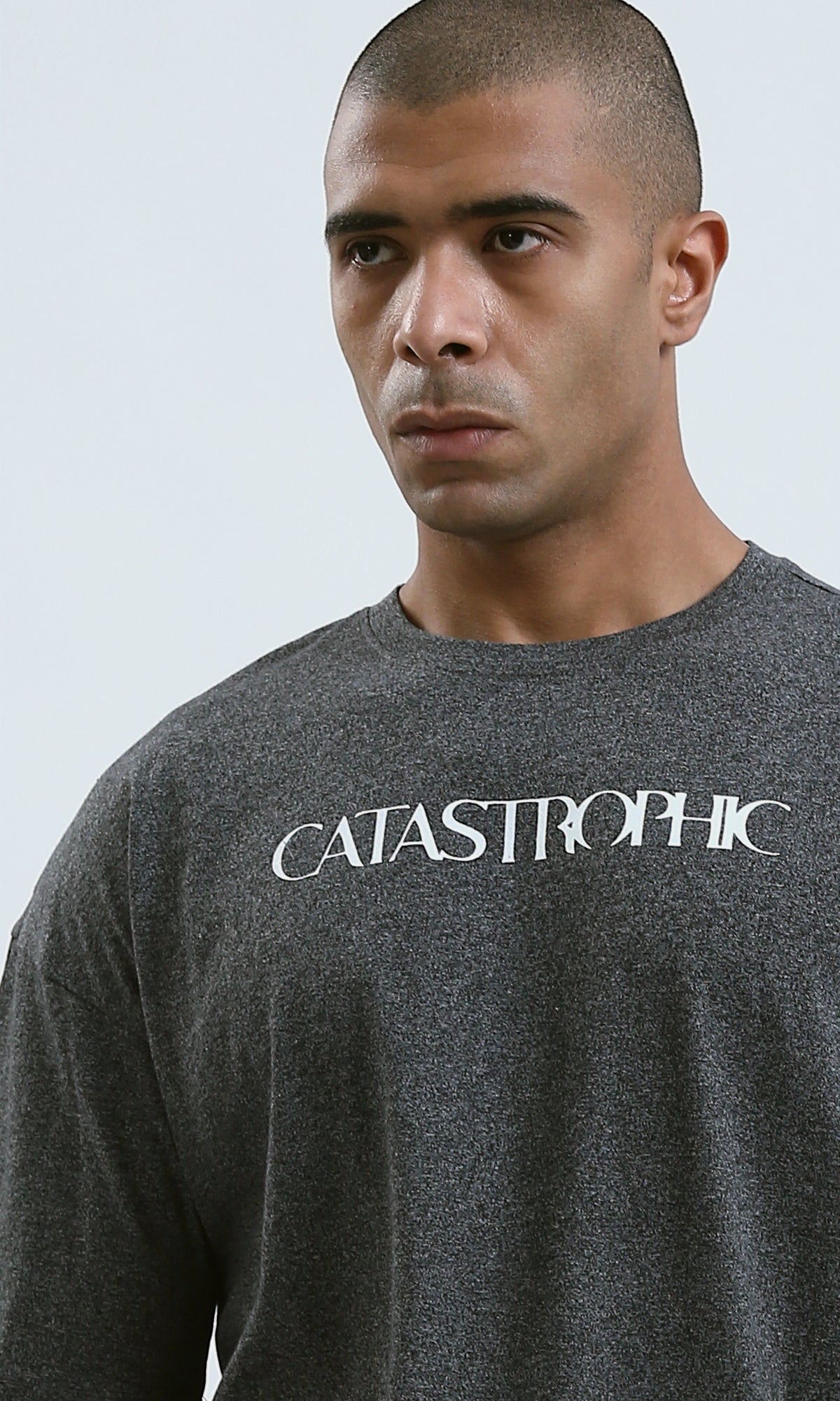 O190739 - Front & Back Print Elbow Sleeves Summer Tee - Dark Grey