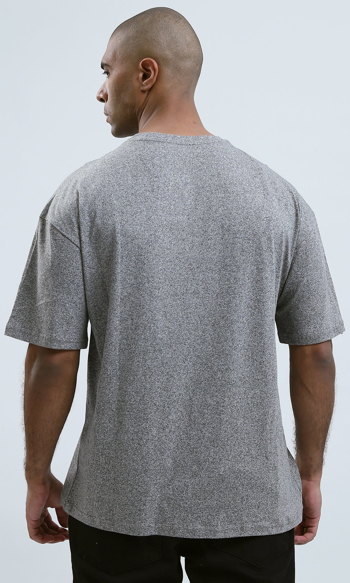 O190743 Fashionable Heather Light Grey Tee With Stitched Details