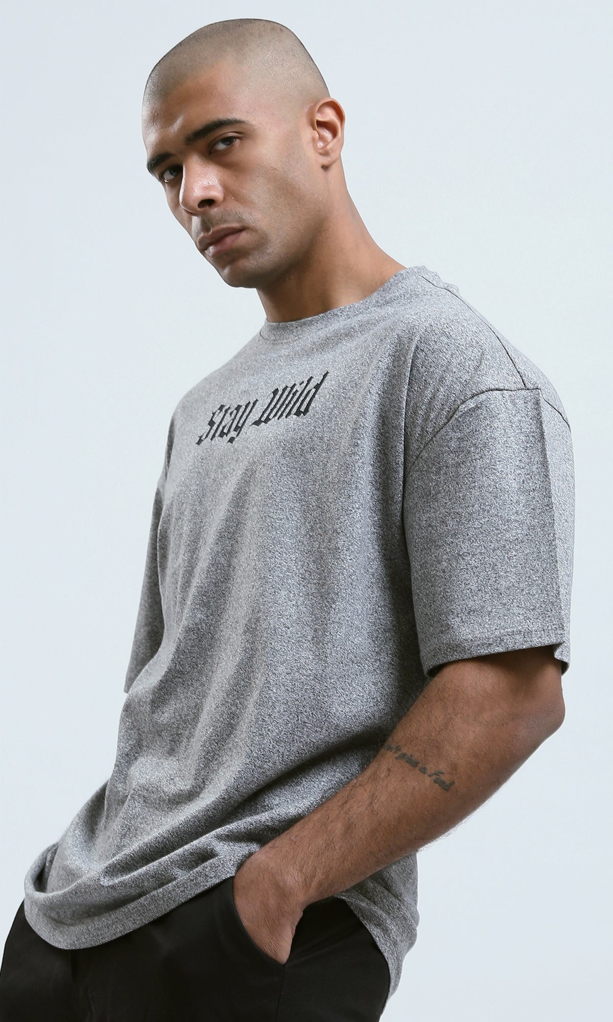 o190744 - Heather Dark Grey Elbow Sleeves Slip On Tee