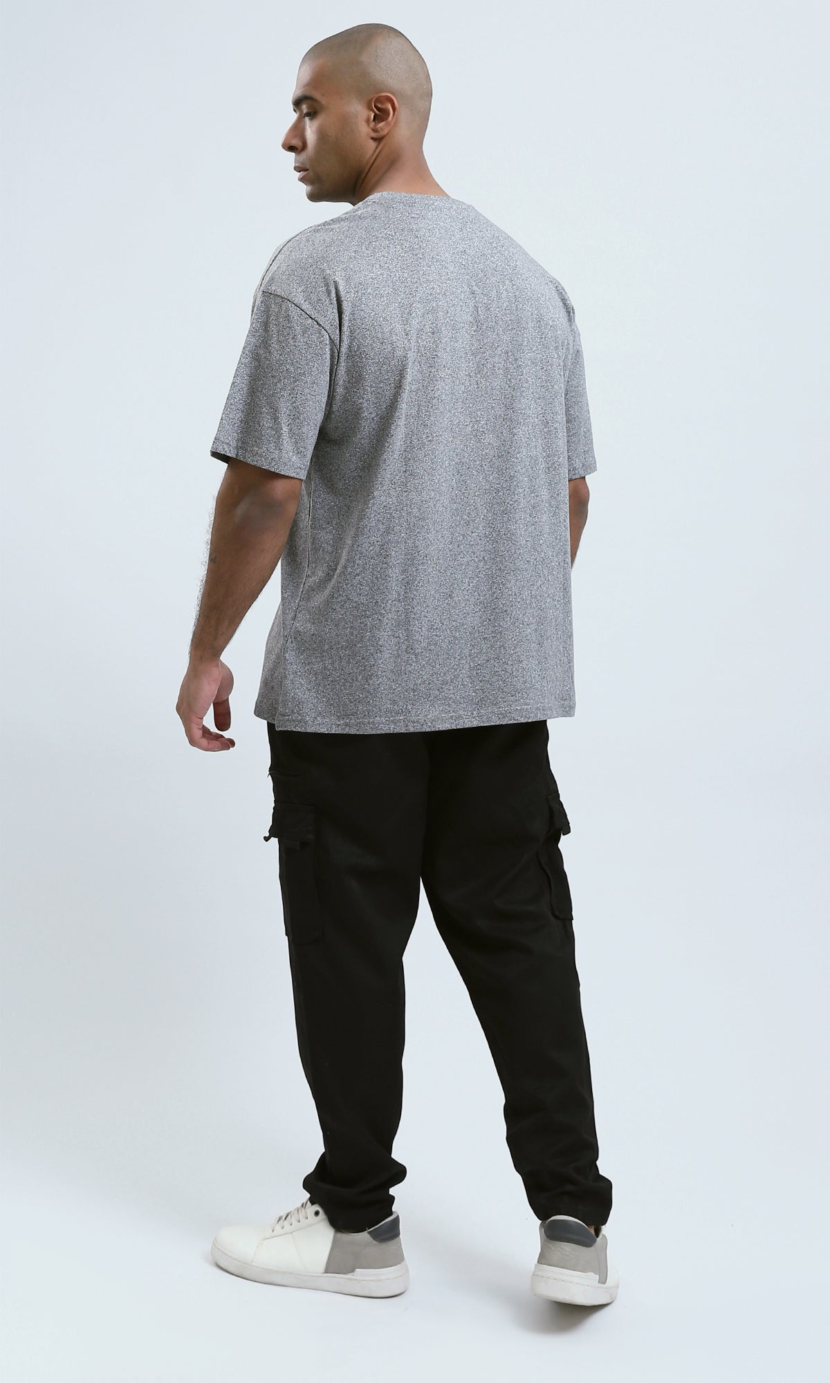o190745 - Heather Grey Elbow Sleeves Printed "Vintage Denim" Tee