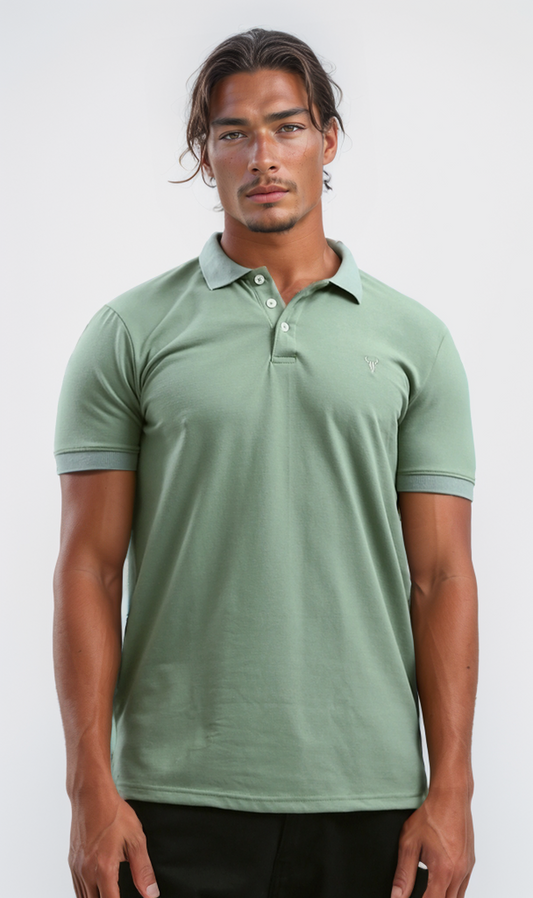 O190828 Classic Collar Solid Light Green Polo Shirt