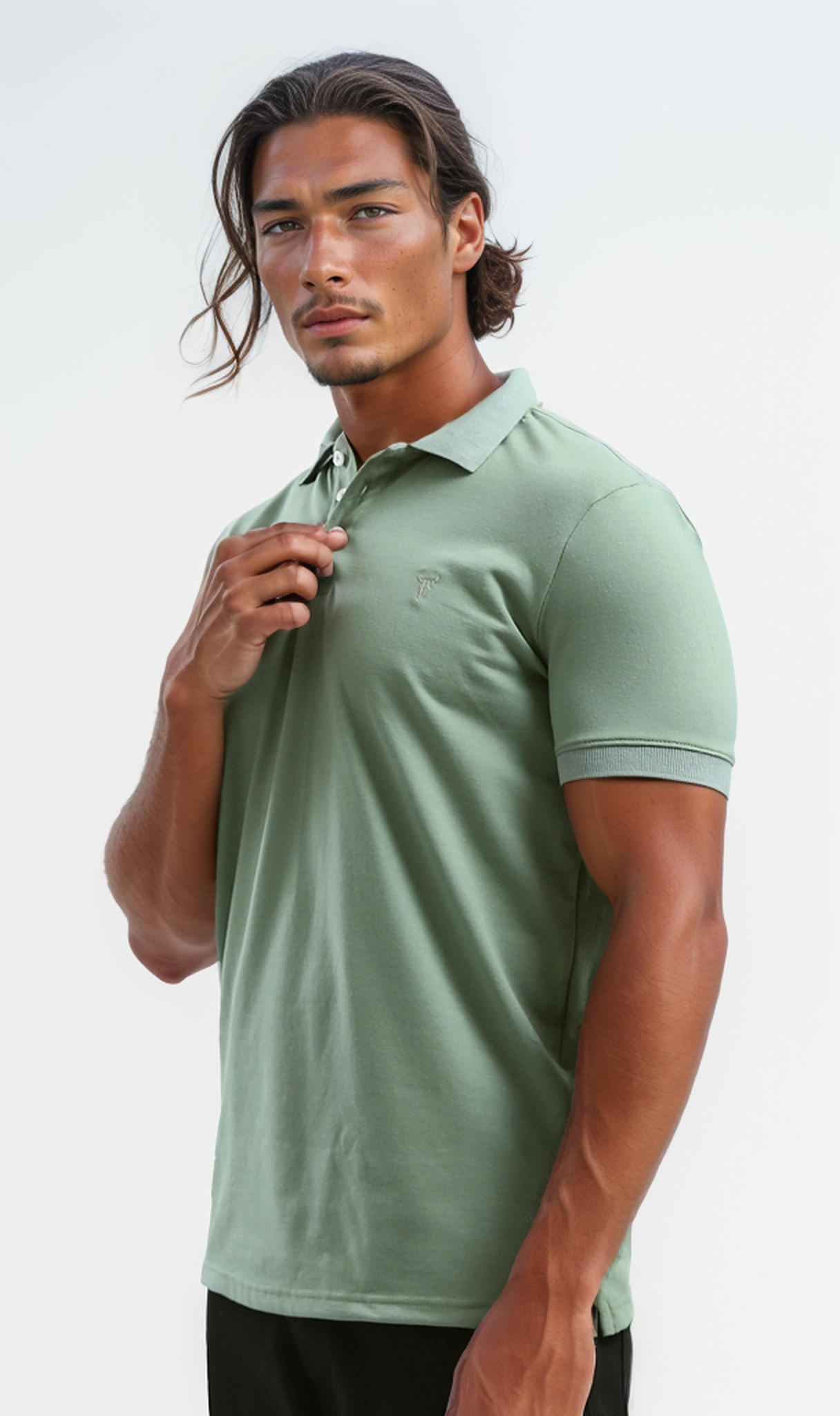 O190828 Classic Collar Solid Light Green Polo Shirt