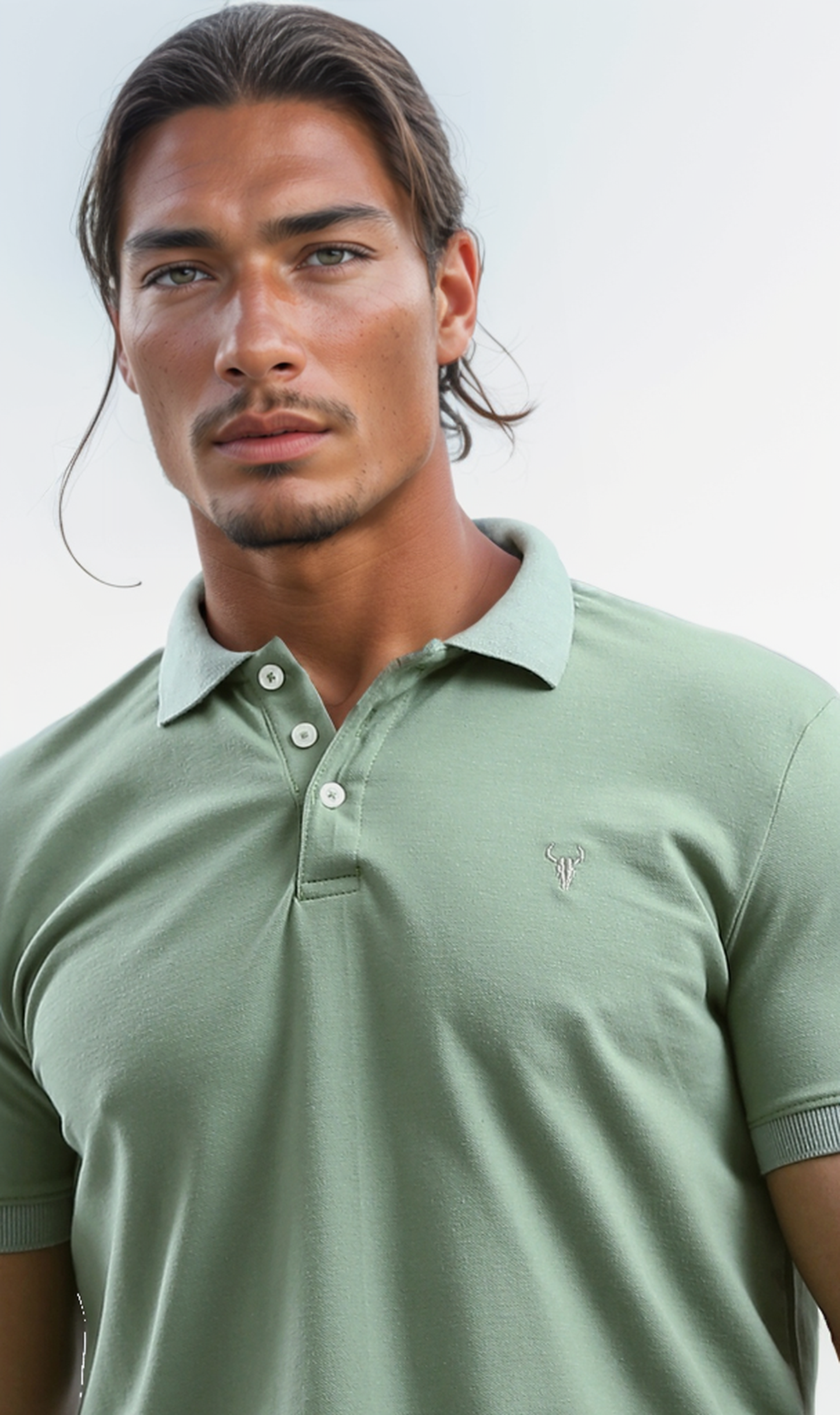 O190828 Classic Collar Solid Light Green Polo Shirt