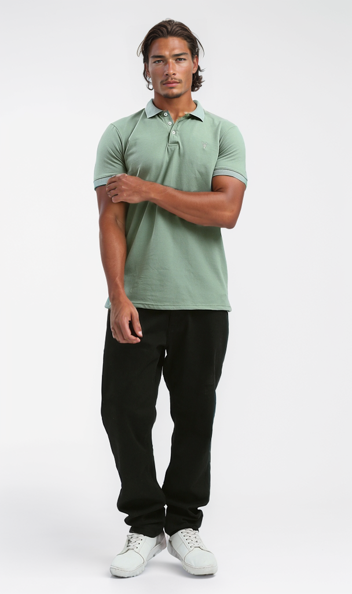 O190828 Classic Collar Solid Light Green Polo Shirt