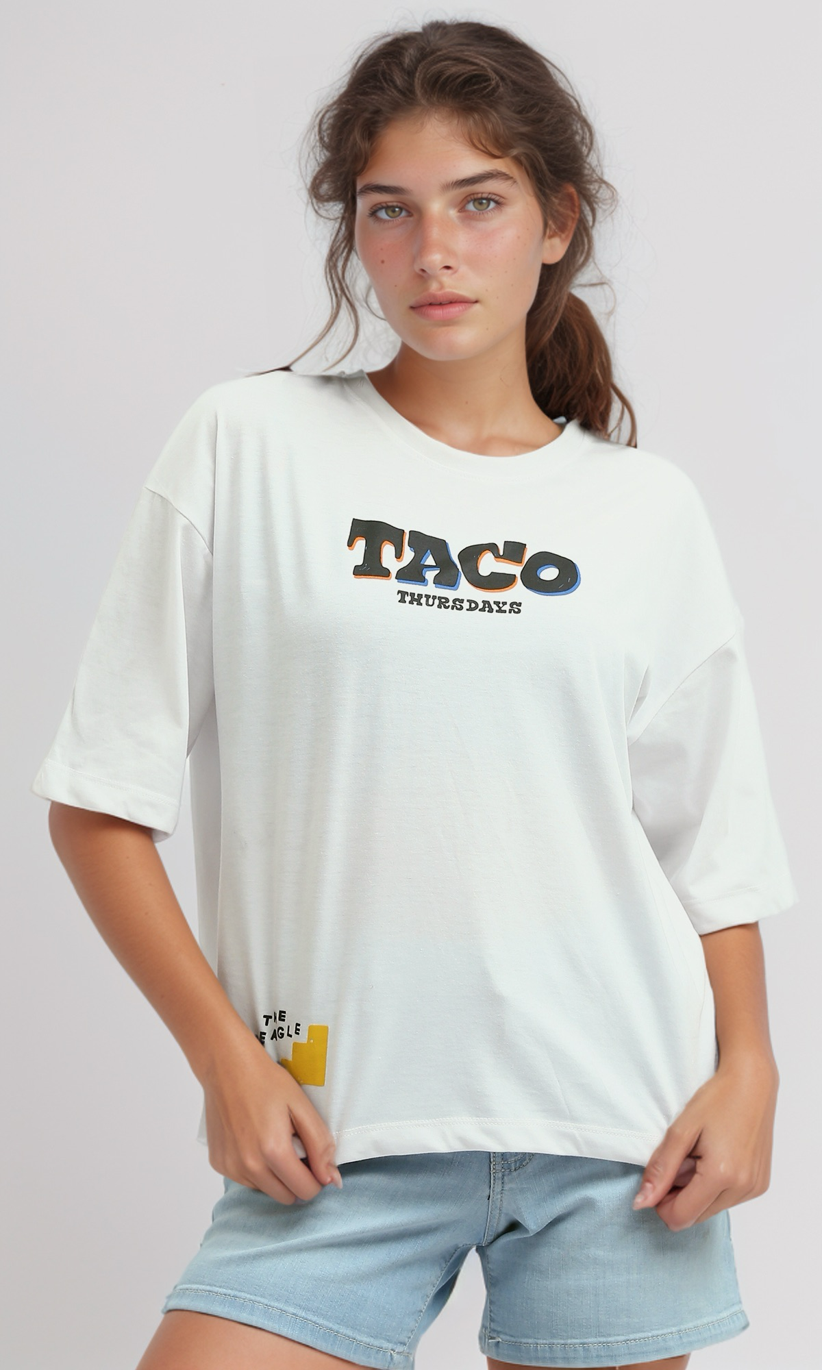 O190926 - Slip On Printed White ''Taco'' Cotton Tee