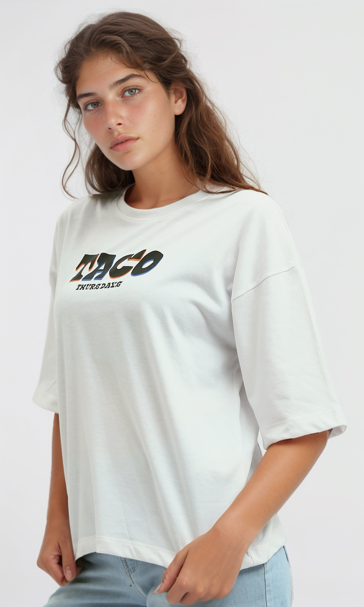 O190926 - Slip On Printed White ''Taco'' Cotton Tee
