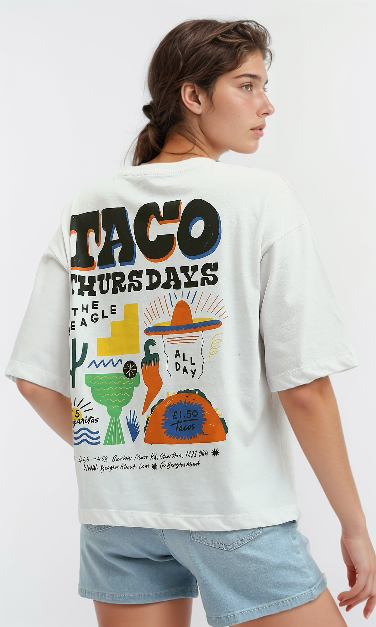 O190926 - Slip On Printed White ''Taco'' Cotton Tee