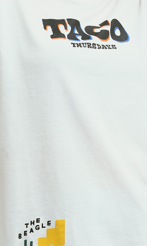 O190926 - Slip On Printed White ''Taco'' Cotton Tee