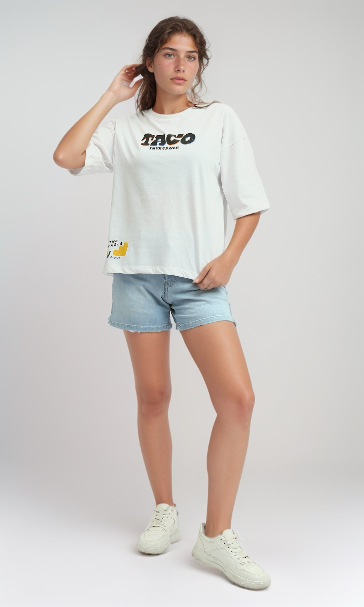 O190926 - Slip On Printed White ''Taco'' Cotton Tee