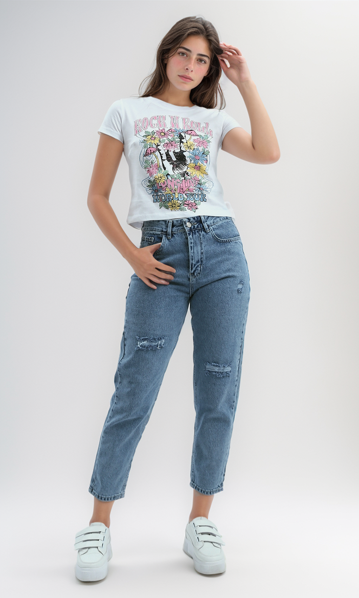 O190932 Short Sleeves Summer White Cropped Tee