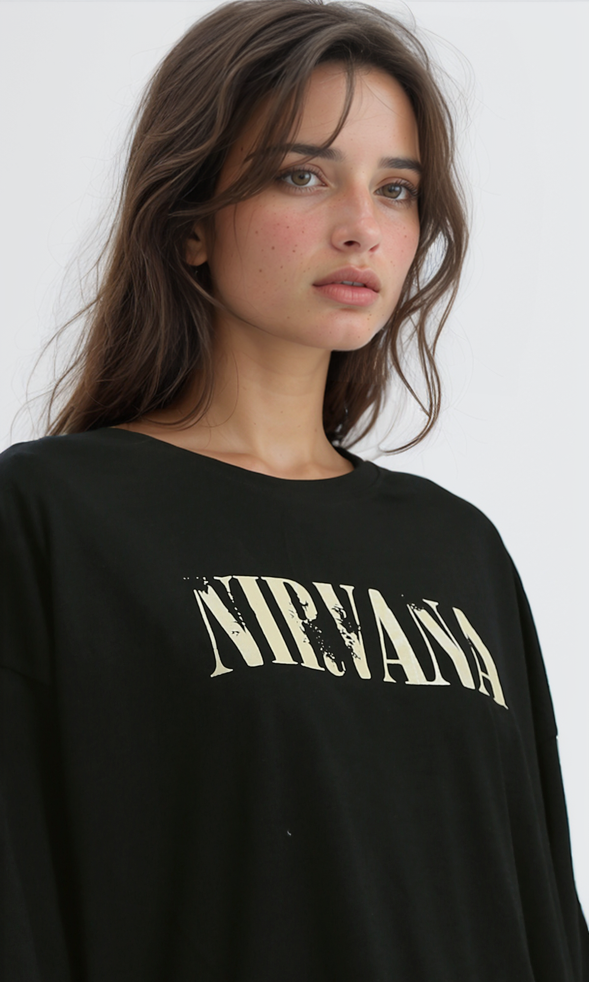 O190933 Slip On Relaxed Fit Printed "Nirvana" Black Tee