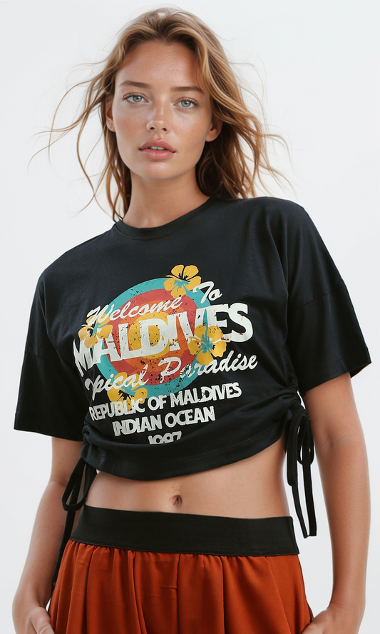 O191027 "Maldives" Short Sleeves Black Cotton Tee