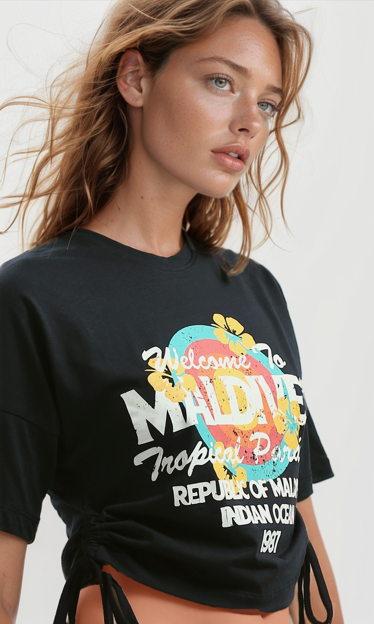 O191027 "Maldives" Short Sleeves Black Cotton Tee