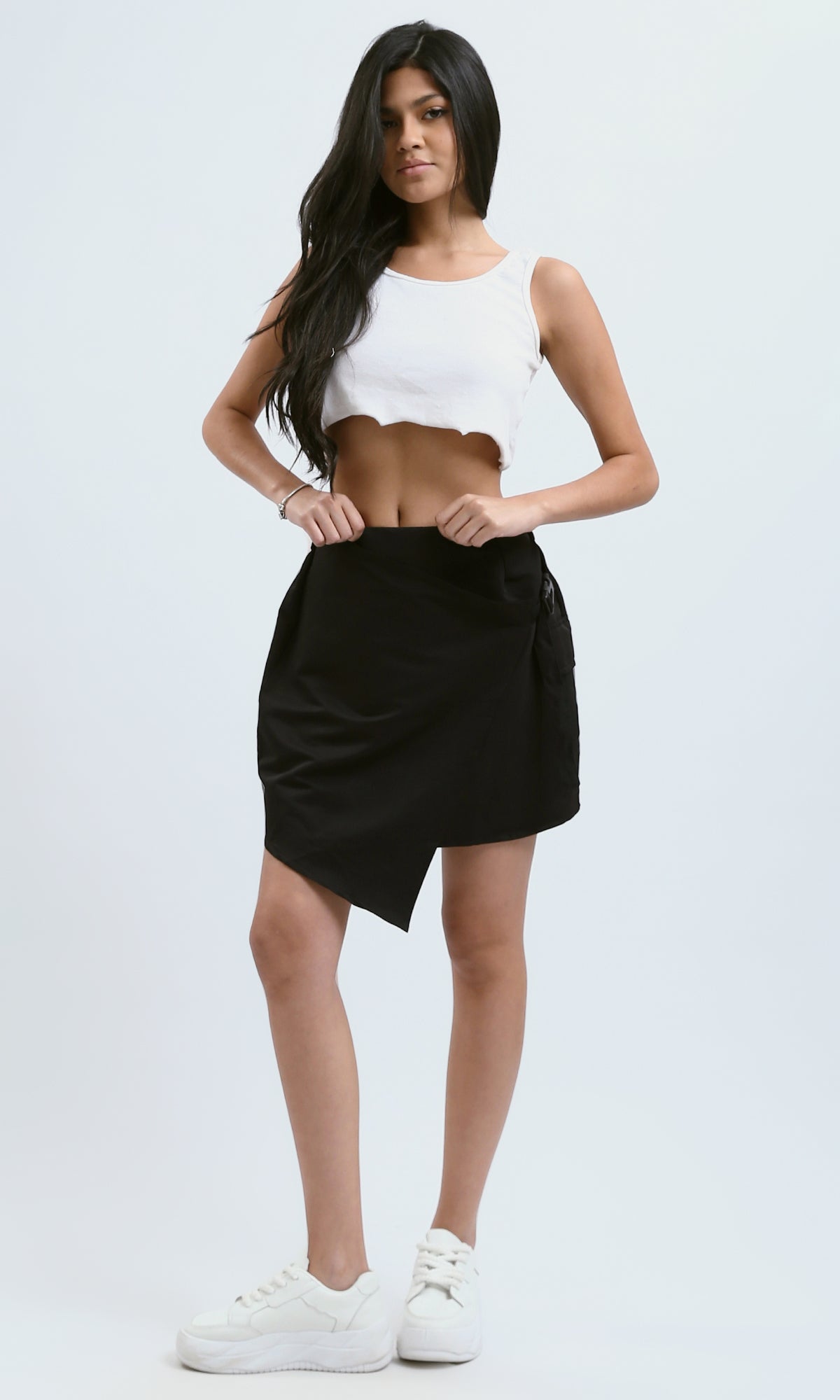 O191148 Black Feminine Slip On Skirt With Elastic Waist