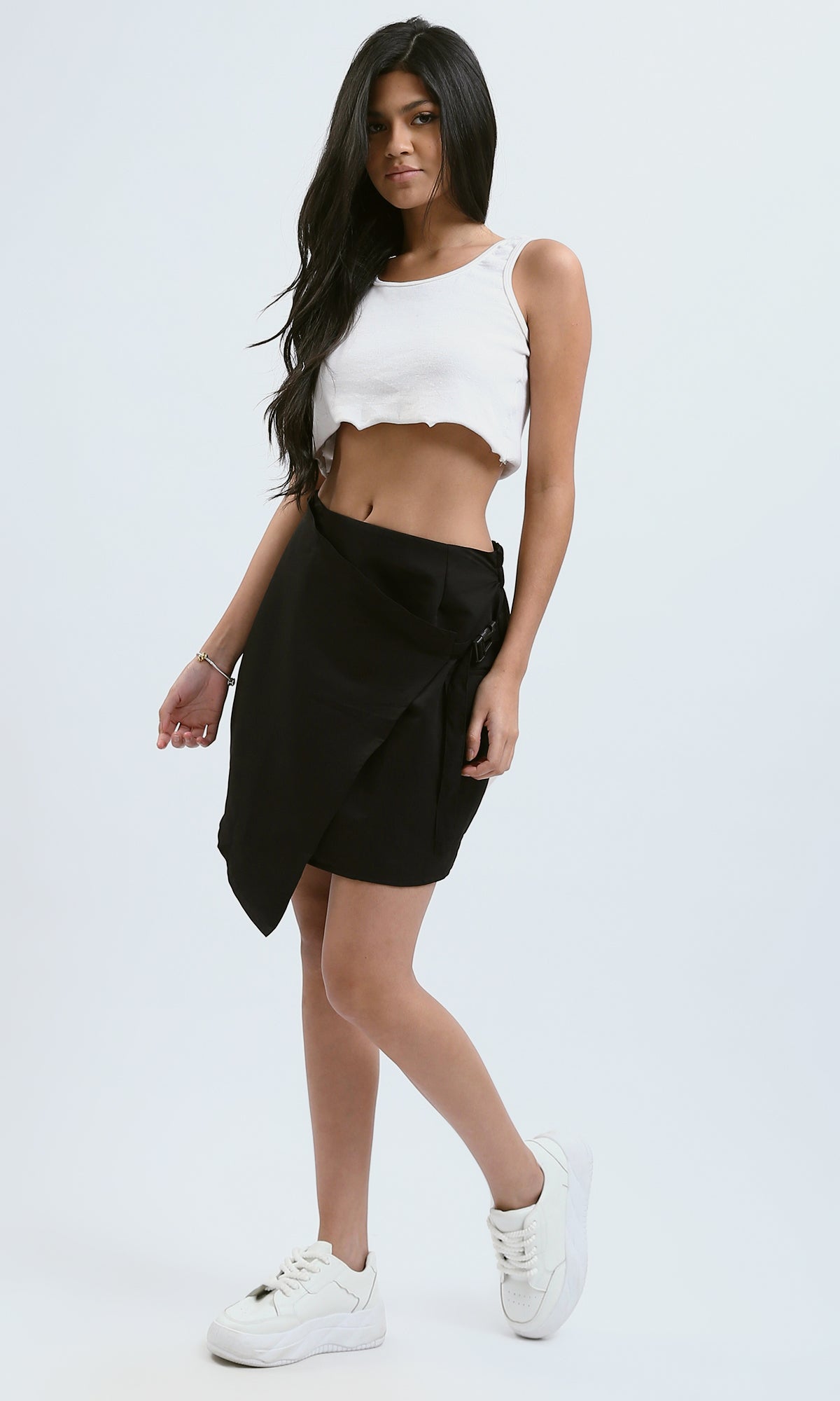 O191148 Black Feminine Slip On Skirt With Elastic Waist