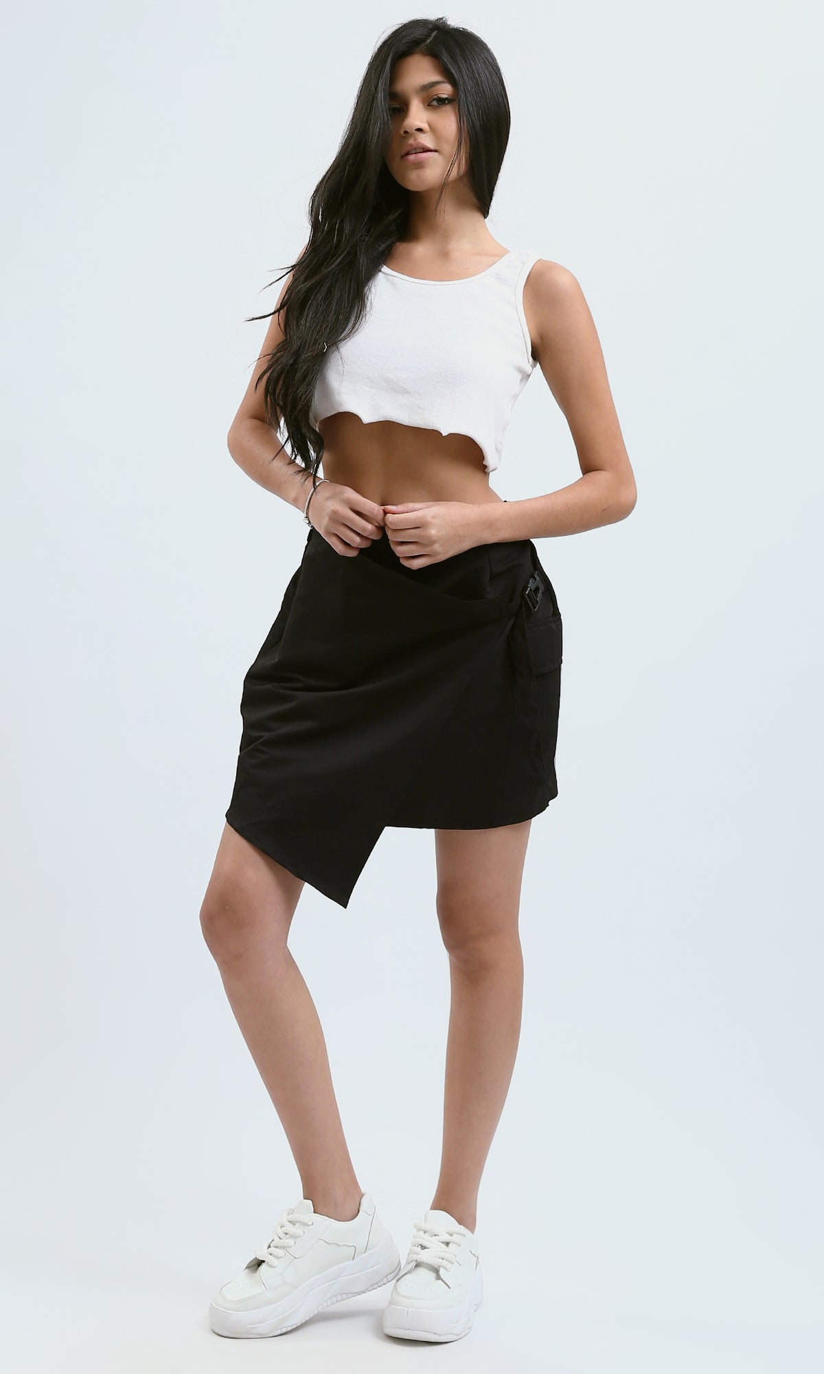 O191148 Black Feminine Slip On Skirt With Elastic Waist