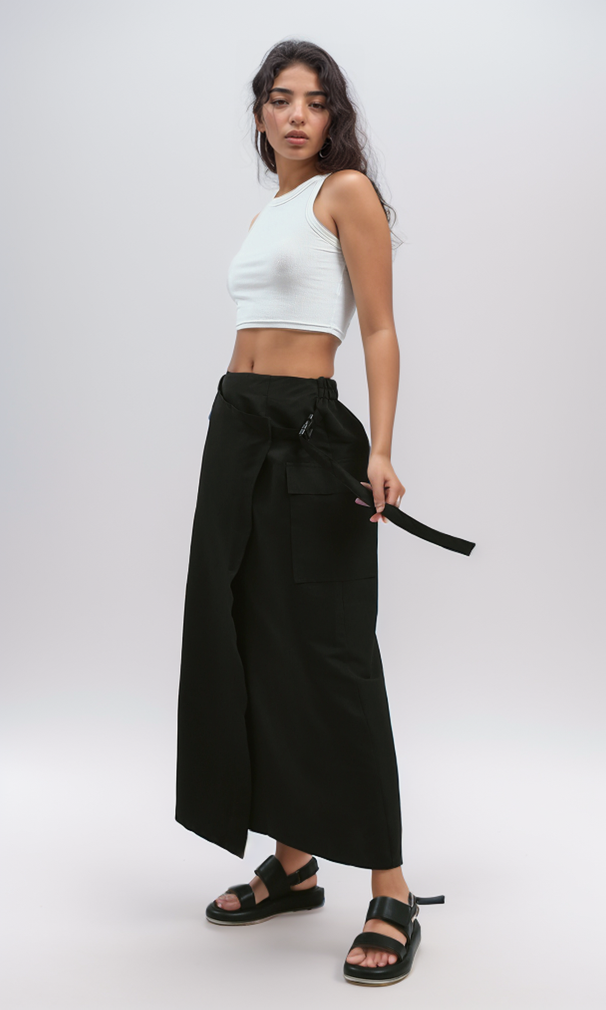 O191149 Black Feminine Slip On Skirt With Elastic Waist