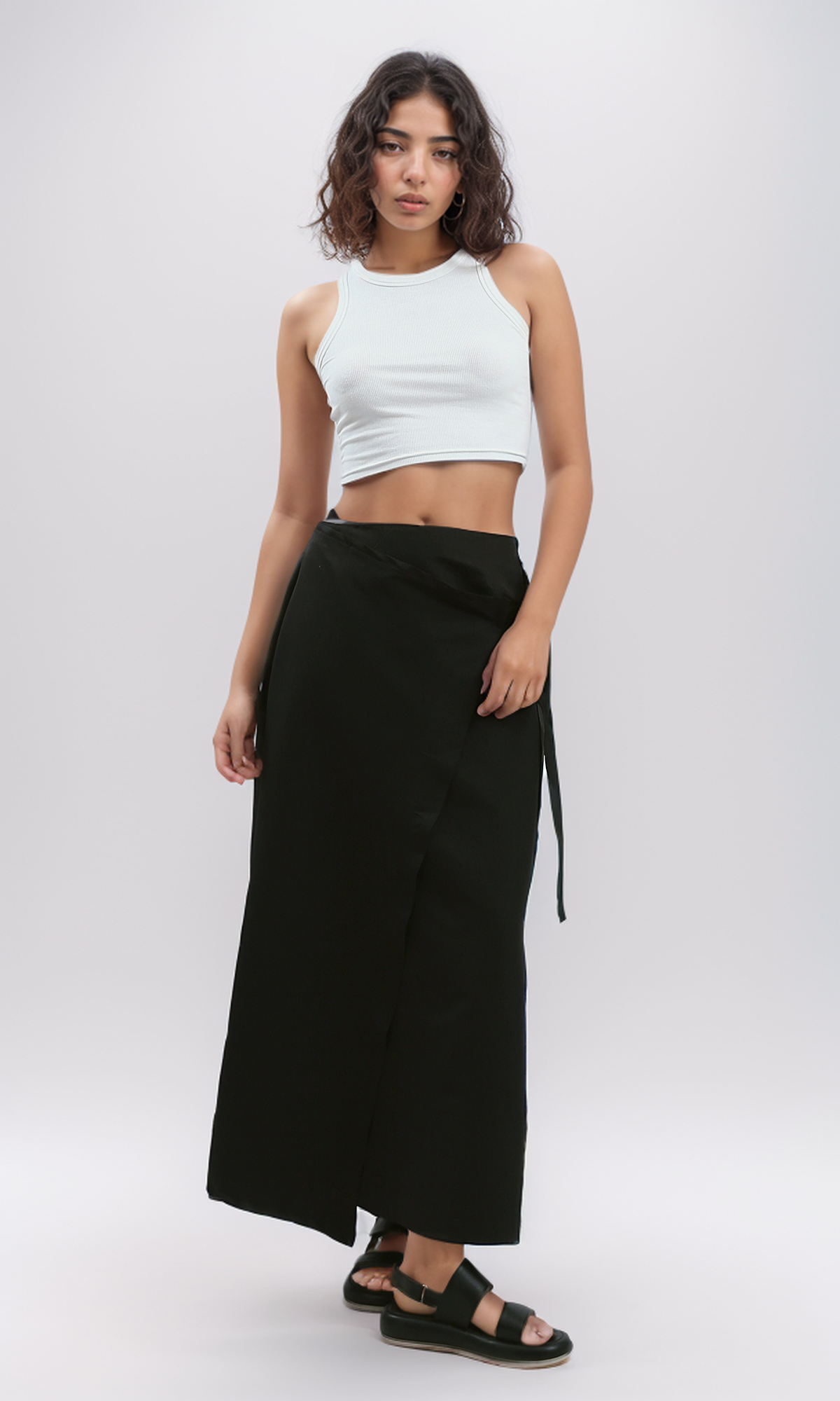 O191149 Black Feminine Slip On Skirt With Elastic Waist