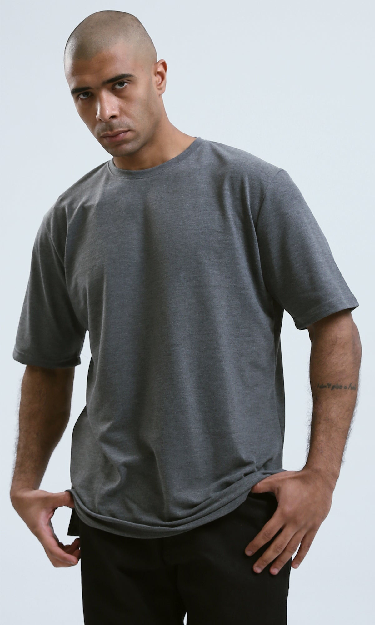 o191173 - Patterned Relaxed Fit Heather Dark Grey Tee